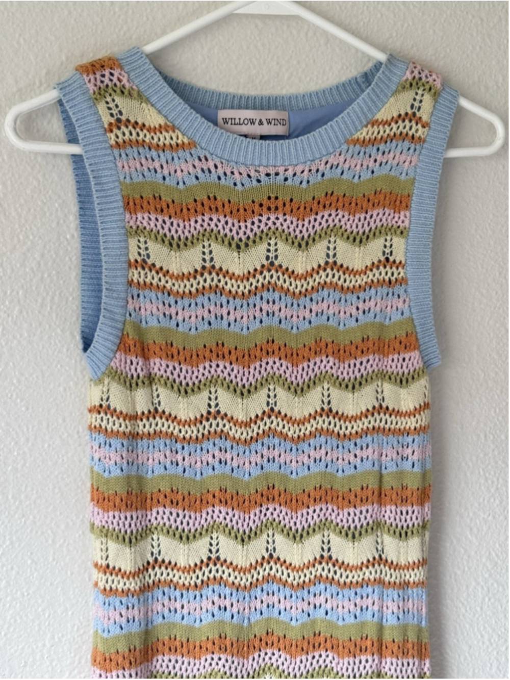 Willow & Wind Crochet Knit Midi Dress Pastel Stripe Sleeveless Boho Size M - Picture 2 of 4